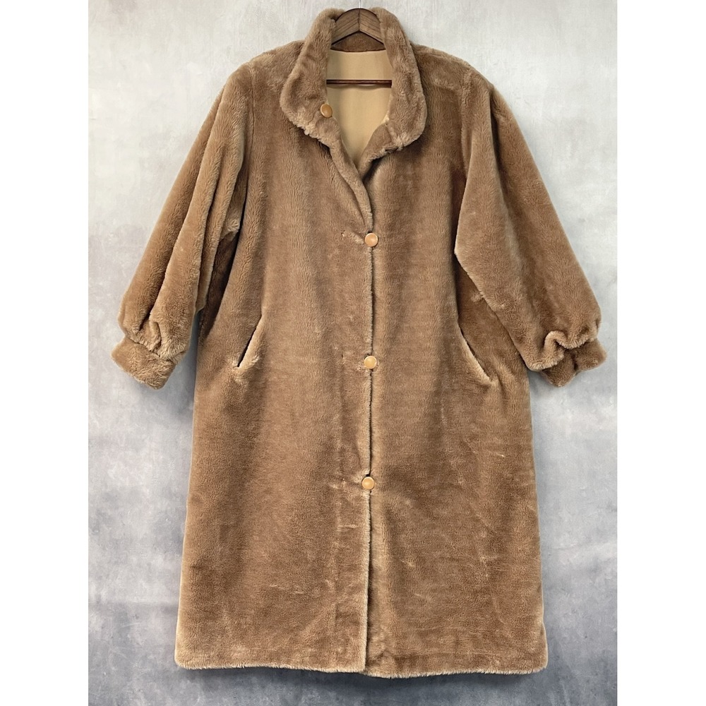Vintage Marvin Richards Women Reversible Faux Fur Coat Size XL Teddy Mob Cozy